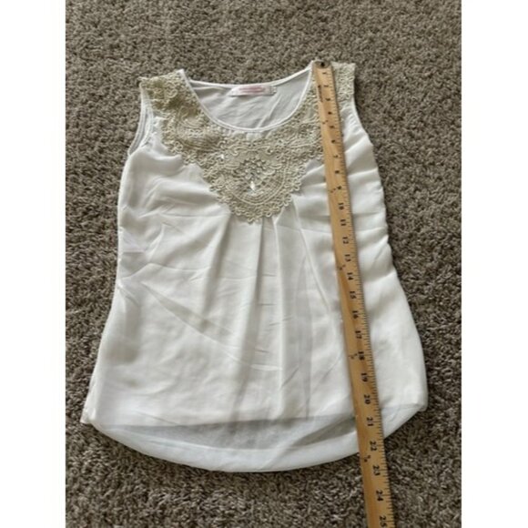Unbranded Womens Ivory Short Sleeve Lace gem floral blouse Top Shirt Size Small - Picture 5 of 9